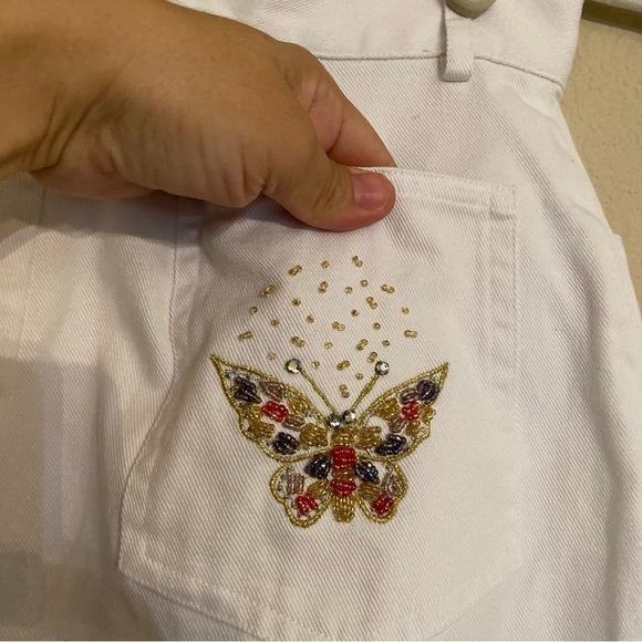 Vintage PRIVATA Beaded Insects Bugs Butterflies White Denim Jeans Size 8 - Picture 11 of 16